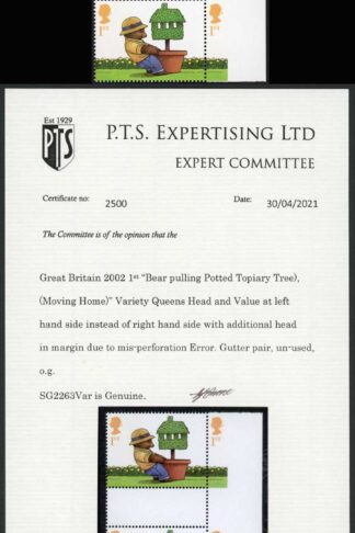 SG2263Var 2002 Teddy Bear ERROR Value and Queens Head at LEFT and in MARGIN U/M
