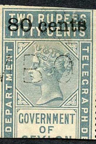 Ceylon Telegraph SGT96a 1896 80ct on 2r50 grey surcharge Double Surcharge