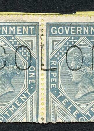 Ceylon Telegraph SGZT5 1r Grey (die 2) PAIR with Colombo (type 2) cancel