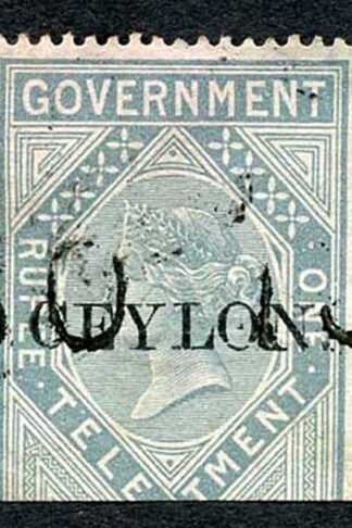 Ceylon Telegraph SGT4 1r Grey India opt Ceylon with Colombo cancel Cat 15