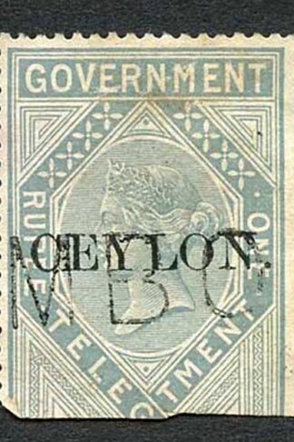 Ceylon Telegraph SGT4 1r Grey India opt Ceylon with Colombo cancel Cat 15