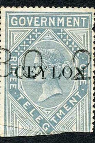 Ceylon Telegraph SGT4 1r Grey India opt Ceylon with Colombo cancel Cat 15
