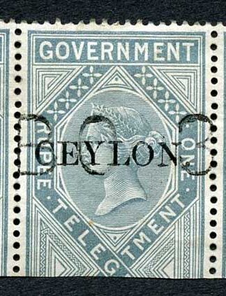 Ceylon Telegraph SGT4 1r Grey India opt Ceylon STRIP with Colombo cancel Cat 45