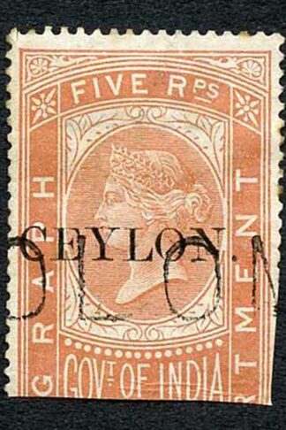 Ceylon Telegraph SGT6 5r India opt Ceylon with Colombo cancel Cat 50