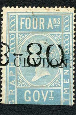 Ceylon Telegraph SGT2 4a India opt Ceylon with a Date cancel Cat 48