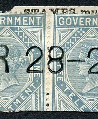 Ceylon Telegraph SGT5 1r PAIR On PIECE with Manaar type 2 pmk Scarce