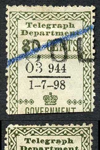 Ceylon Telegraph SGT138 80c Olive Variety BLOT on N of CENTS 1 July 1898