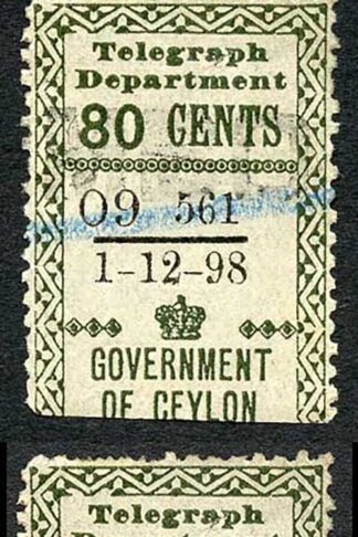 Ceylon Telegraph SGT138 80c Olive Variety Breck in Top Left Frame Line 1.12.98