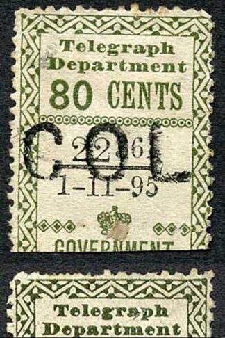 Ceylon Telegraph SGT138 80c Olive Variety Breck in Top Left Frame Line 1.11.95