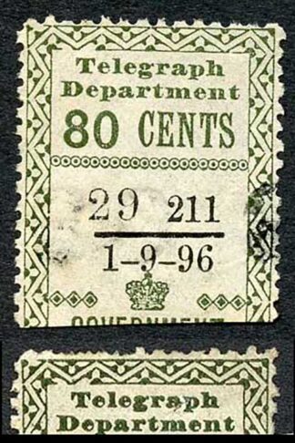 Ceylon Telegraph SGT138 80c Olive Variety Breck in Top Left Frame Line 1.9.96
