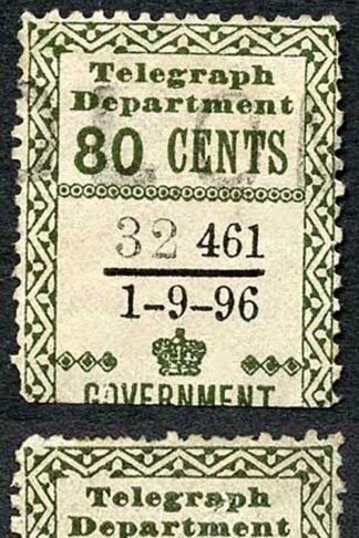 Ceylon Telegraph SGT138 80c Olive Variety Breck in Top Left Frame Line 1.9.96