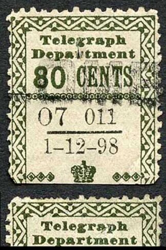 Ceylon Telegraph SGT138 80c Olive Variety Breck in Top Left Frame Line 1.12.98