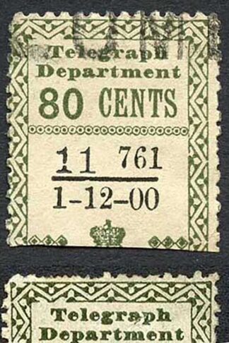 Ceylon Telegraph SGT138 80c Olive Variety Breck in Top Left Frame Line 1.12.00