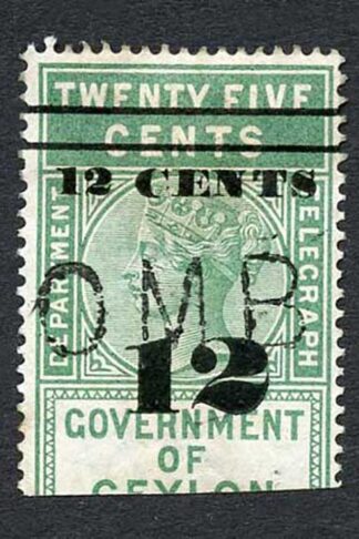 Ceylon Telegraph SGT24 12c on 25c Green Type T17 fine used Cat 22 pound