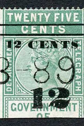 Ceylon Telegraph SGT24 12c on 25c Green Type T17 Misplaced Bars