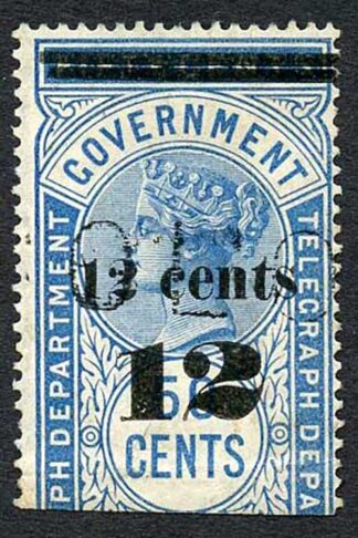 Ceylon Telegraph SGT25 12c on 50c Blue Type T19