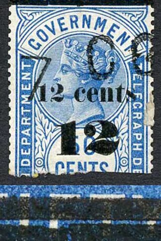 Ceylon Telegraph SGT25 12c on 50c Blue Type T19 Breck in lower bar
