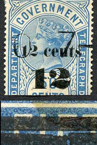 Ceylon Telegraph SGT25 12c on 50c Blue Type T19 Breck in lower bar