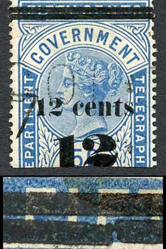 Ceylon Telegraph SGT25 12c on 50c Blue Type T19 Breck in lower bar
