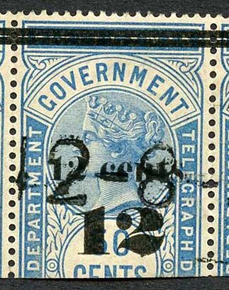 Ceylon Telegraph SGT25 12c on 50c Blue Type T19 Breck in lower bar