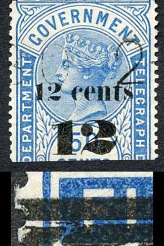 Ceylon Telegraph SGT25 12c on 50c Blue Type T19 Breck in lower bar