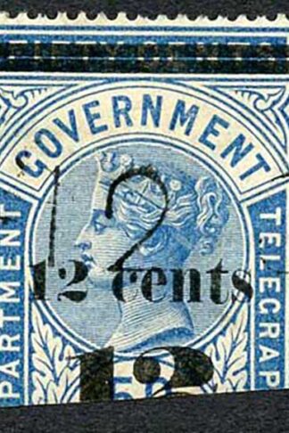 Ceylon Telegraph SGT25 12c on 50c Blue Type T19