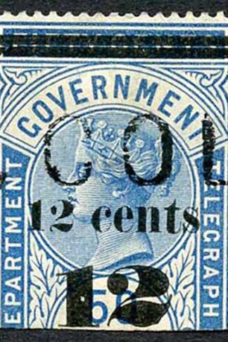 Ceylon Telegraph SGT25 12c on 50c Blue Type T19