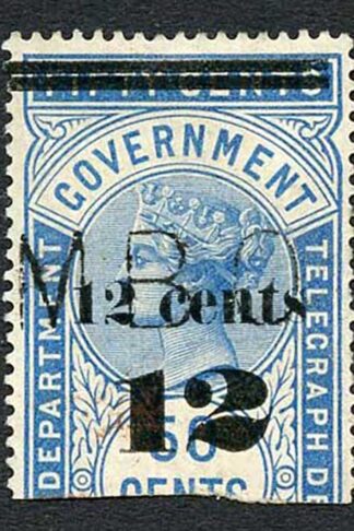 Ceylon Telegraph SGT25 12c on 50c Blue Type T19