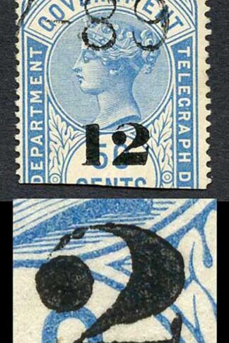 Ceylon Telegraph SGT27a 12c on 50c 2 with Straight Foot Cat 75 pounds