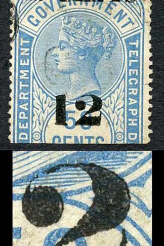 Ceylon Telegraph SGT27a 12c on 50c 2 with Straight Foot Cat 75 pounds