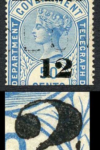 Ceylon Telegraph SGT27a 12c on 50c 2 with Straight Foot Cat 75 pounds Variety