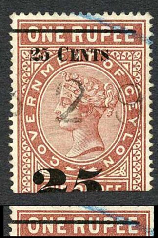 Ceylon Telegraph SGT39 25c on 1r red-brown Top line misplaced to left