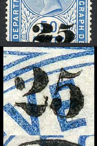 Ceylon Telegraph SGT38 25c on 50c Blue only Damage to both 2s