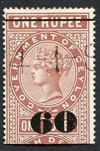 Ceylon Telegraph SGT74 60c on 1r red-brown Type 69 Cat 7 pounds