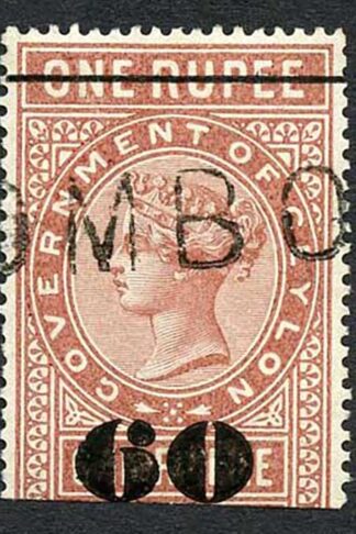 Ceylon Telegraph SGT74 60c on 1r red-brown Type 69 Cat 7 pounds