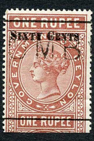 Ceylon Telegraph SGT73 60c on 1r red-brown Type 68