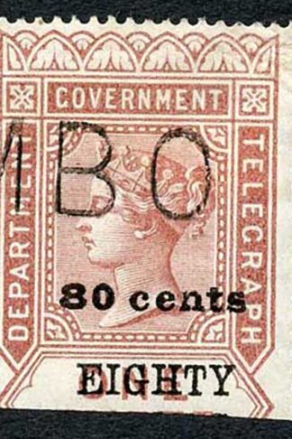 Ceylon Telegraph SGT85 80c on 1r Red-brown Type 80 Cat 14 pounds