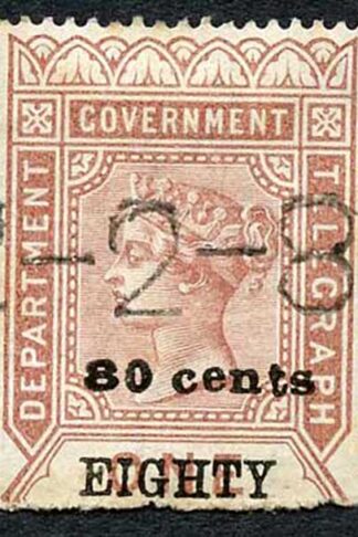 Ceylon Telegraph SGT85 80c on 1r Red-brown Type 80 Variety Faulty T of cents