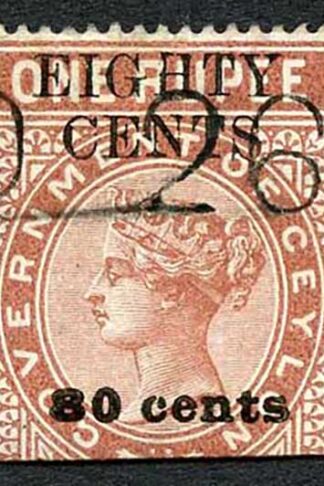 Ceylon Telegraph SGT87 80c on 1r Red-brown Type 82 Defective H
