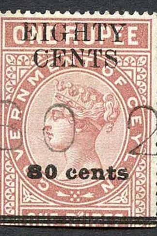 Ceylon Telegraph SGT87 80c on 1r Red-brown Type 82 Defective H