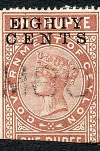 Ceylon Telegraph SGT88 80c on 1r Red-brown Type 83 Cat 6 pounds