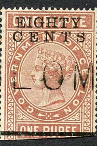 Ceylon Telegraph SGT88 80c on 1r Red-brown Type 83 Variety S Broken Foot