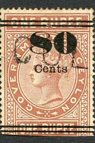 Ceylon Telegraph SGT89 80c on 1r Red-brown Type 84 (toned)