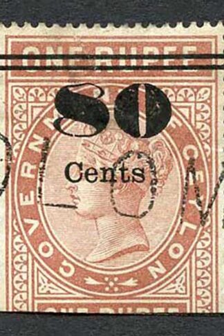Ceylon Telegraph SGT89 80c on 1r Red-brown Type 84 Dented 8
