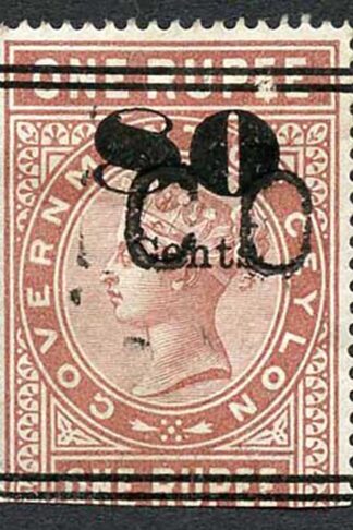 Ceylon Telegraph SGT89 80c on 1r Red-brown Type 84 Broken 2nd Bar at top