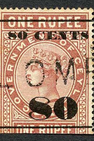 Ceylon Telegraph SGT90 80c on 1r Red-brown Type 85 Cat 7