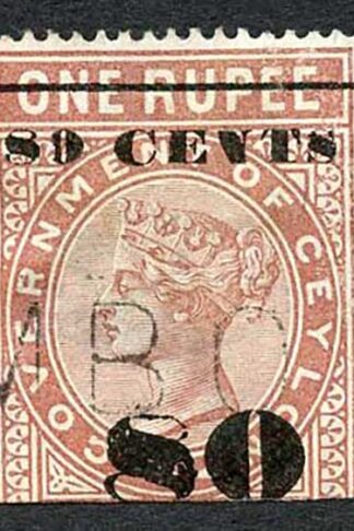 Ceylon Telegraph SGT90 80c on 1r Red-brown Type 85 Defective 0 of Cents