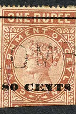 Ceylon Telegraph SGT91 80c on 1r Red-brown Type 86 Flat top of C