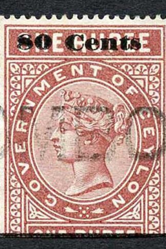 Ceylon Telegraph SGT92 80c on 1r Red-brown Type 87 Cat 11 only 4000 printed