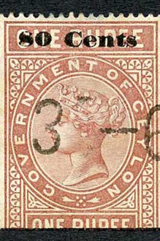Ceylon Telegraph SGT92 80c on 1r Red-brown Type 87 Cat 11 only 4000 printed